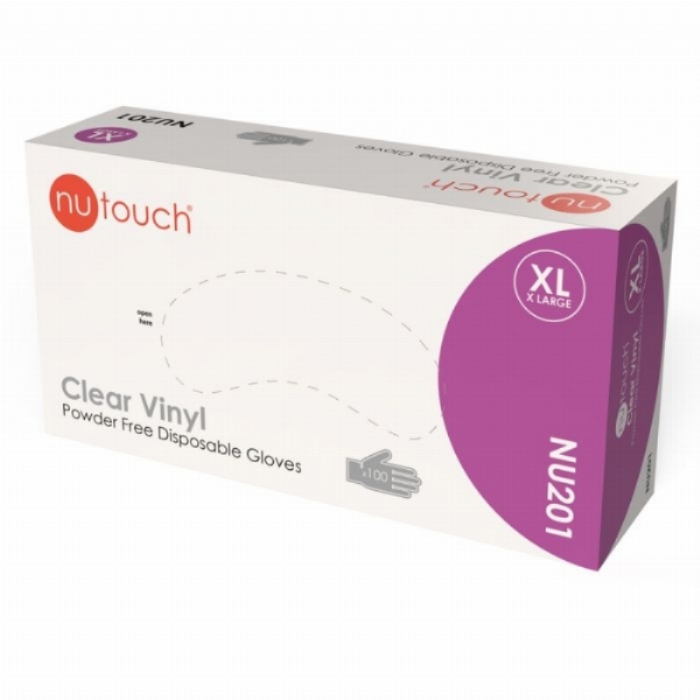 NU201 Nutouch Clear Vinyl Powder-Free Disposable Gloves – Latex Free Hygiene PPE