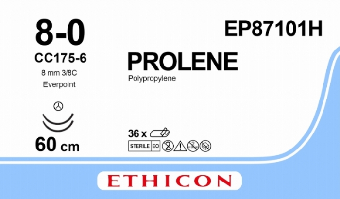 PROLENE Polypropylene Suture With EVERPOINT Technology<br/>Size: PROLENE<br/>Colour: 8-0<br/>Style: non cutting