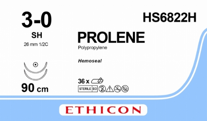 PROLENE Polypropylene Suture with HEMOSEAL Technology<br/>Size: PROLENE<br/>Colour: 3-0<br/>Style: non cutting