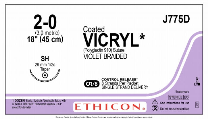 COATED VICRYL (polyglactin 910) Suture<br/>Size: VICRYL PLUS<br/>Colour: 2-0<br/>Style: non cutting<br/>Size: VICRYL PLUS<br/>Colour: 2-0<br/>Style: non cutting