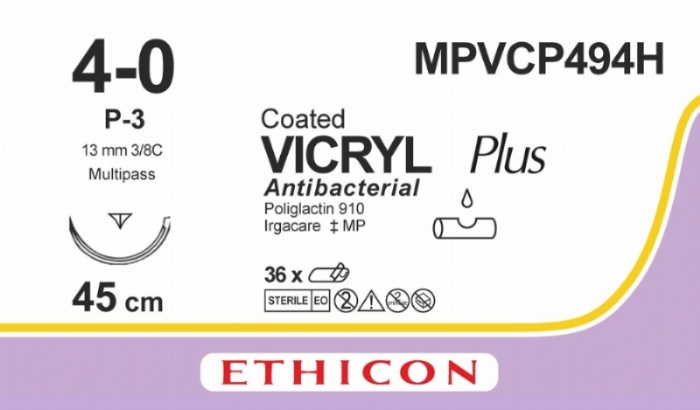 COATED VICRYL Plus Antibacterial (polyglactin 910) Suture<br/>Size: VICRYL PLUS<br/>Colour: 4-0<br/>Style: cutting