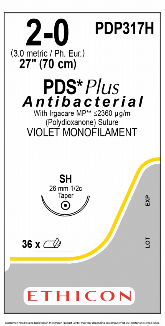 PDS Plus Antibacterial (polydioxanone) Suture<br/>Size: PDS PLUS<br/>Colour: 2-0<br/>Style: non cutting