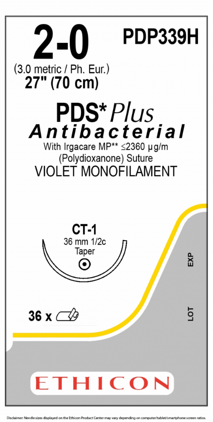 PDS Plus Antibacterial (polydioxanone) Suture<br/>Size: PDS PLUS<br/>Colour: 2-0<br/>Style: non cutting