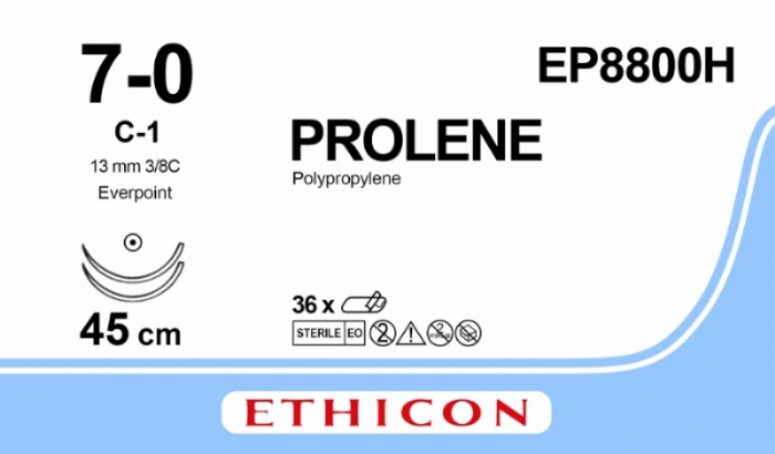 PROLENE Polypropylene Suture With EVERPOINT Technology<br/>Size: PROLENE<br/>Colour: 7-0<br/>Style: non cutting
