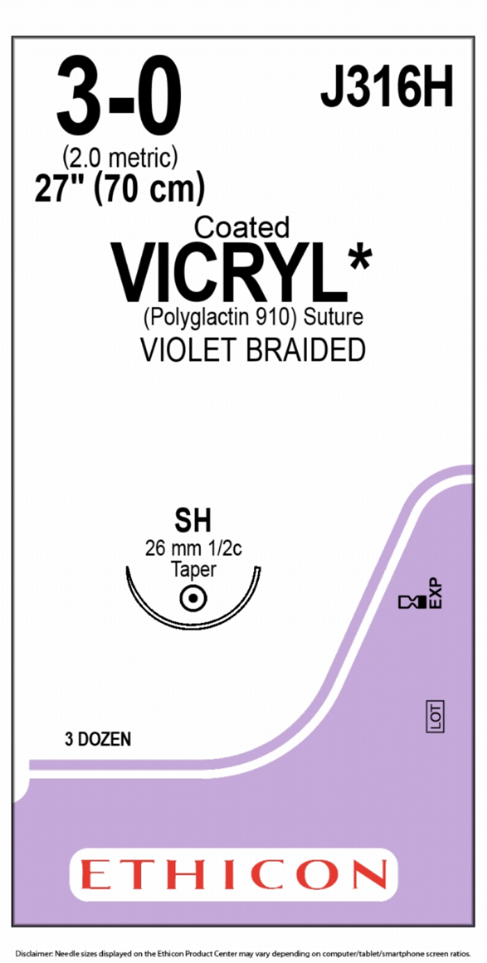 COATED VICRYL (polyglactin 910) Suture<br/>Size: VICRYL PLUS<br/>Colour: 3-0<br/>Style: non cutting<br/>Size: VICRYL PLUS<br/>Colour: 3-0<br/>Style: non cutting