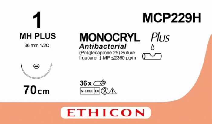 MONOCRYL Plus Antibacterial (poliglecaprone 25) Suture<br/>Size: MONOCRYL PLUS<br/>Colour: 1<br/>Style: non cutting