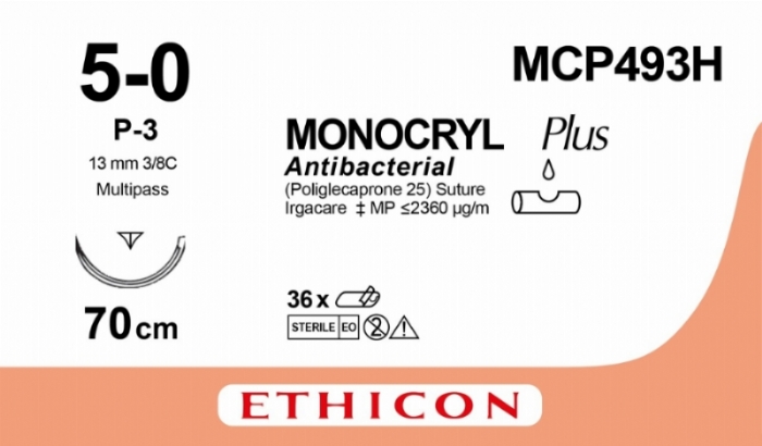 MONOCRYL Plus Antibacterial (poliglecaprone 25) Suture<br/>Size: MONOCRYL PLUS<br/>Colour: 5-0<br/>Style: cutting