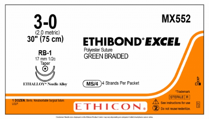 ETHIBOND EXCEL® Polyester Suture<br/>Size: ETHIBOND EXCEL<br/>Colour: 3-0<br/>Style: non cutting