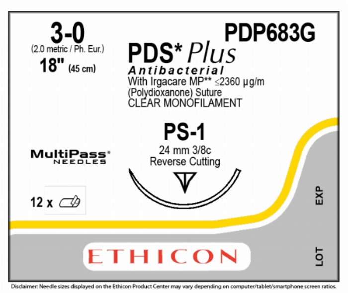 PDS Plus (polydioxanone) Suture<br/>Size: PDS PLUS<br/>Colour: 3-0<br/>Style: cutting