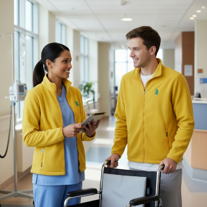 Unisex 100% Cotton Zip Scrub Jacket with Lined Side Pockets – Yellow