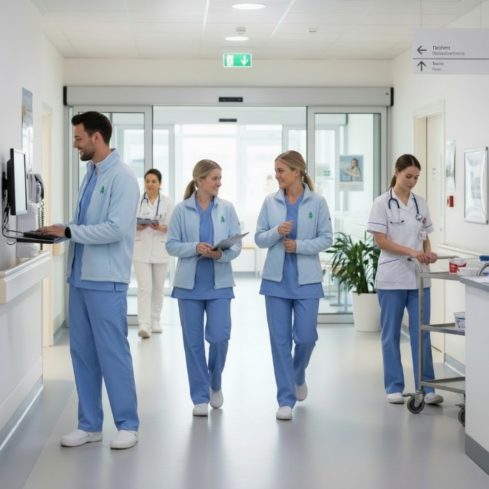 Unisex 100% Cotton Zip Scrub Jacket with Lined Side Pockets – Light Sky Blue