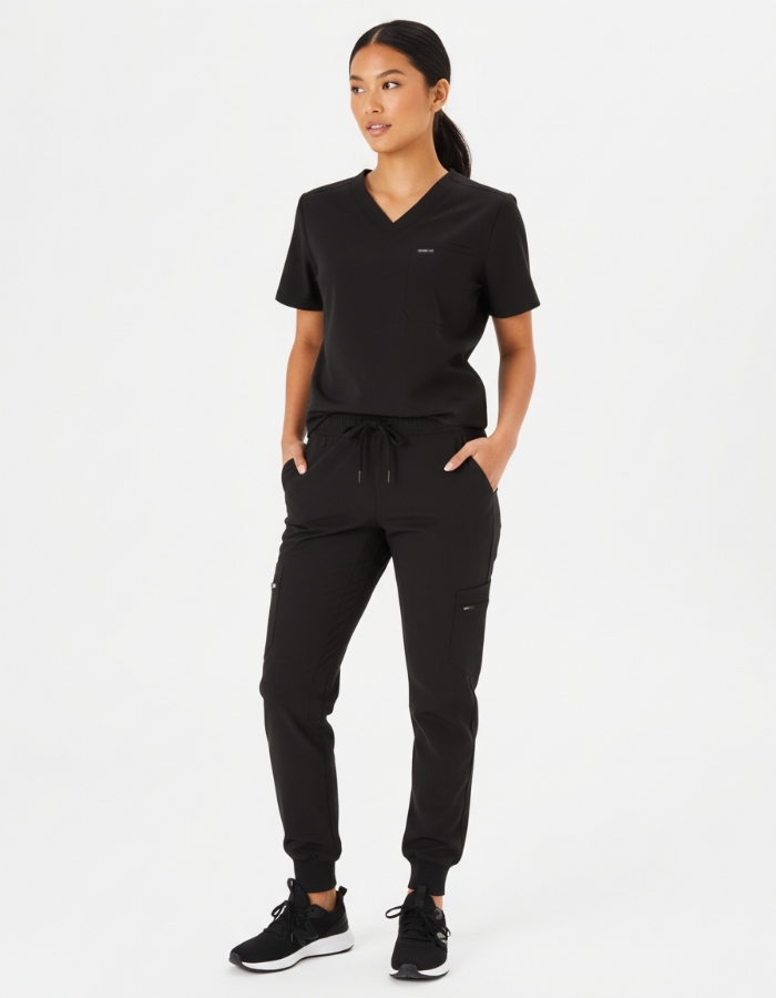 Black 100% Cotton Combat Scrub Trousers with Phone Pockets