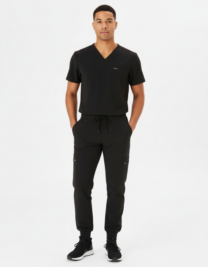 Black 100% Cotton Combat Scrub Trousers with Phone Pockets