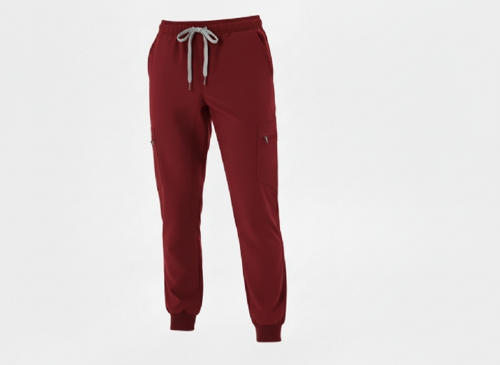 Red 100% Cotton Combat Scrub Trousers with Phone Pockets