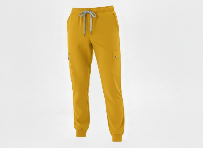 Yellow 100% Cotton Combat Scrub Trousers with Phone Pockets