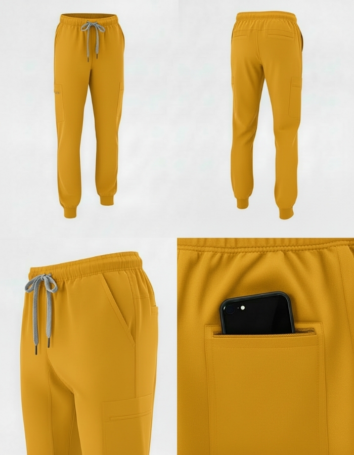 Yellow 100% Cotton Combat Scrub Trousers with Phone Pockets