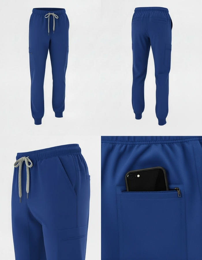 Royal Blue 100% Cotton Combat Scrub Trousers with Phone Pockets