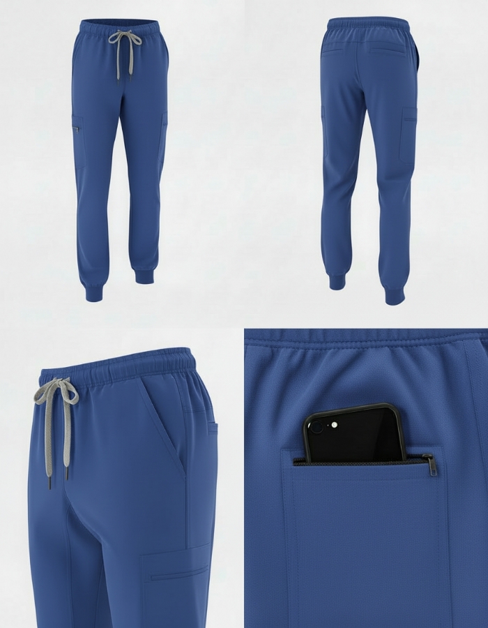 Hospital Blue 100% Cotton Combat Scrub Trousers with Phone Pockets