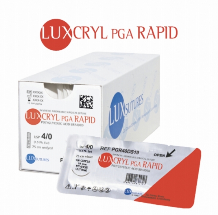 LUXCRYL PGA Rapid Absorbable Braided Surgical Suture – USP 5/0 – 75 cm – Undyed – DS 16 (16 mm) Cutting Needle (Box of 12)