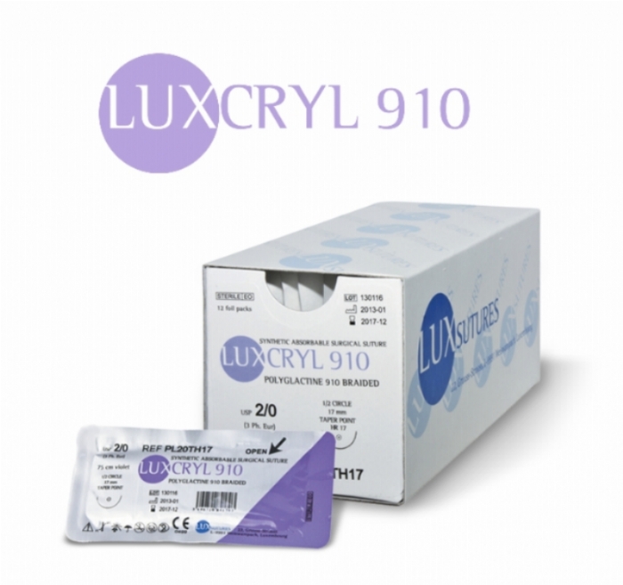 LUXCRYL 910 Polyglactin 910 Absorbable Braided Surgical Suture – USP 1 – 90 cm – Violet – DS 40 (40 mm) Cutting Needle (Box of 12)