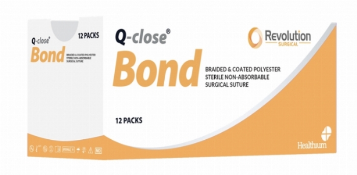 Q-close Bond Non-Absorbable Braided Polyester Surgical Suture – USP 0 – 75 cm – Green – 1/2 Circle Non-Cutting Taper Point 30 mm Needle (Box of 12)