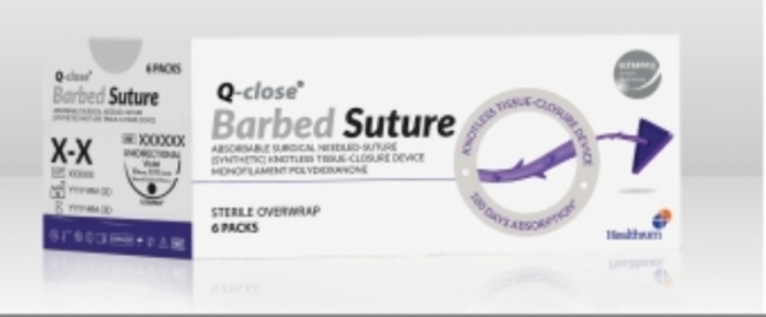 Q-close PDS Barbed Absorbable Polydioxanone Surgical Suture – USP 0 – 30 cm – Violet – 1/2 Circle Non-Cutting Taper Point 37 mm Needle (Box of 6)
