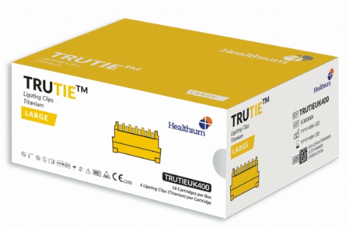 TRUTIE Large Titanium Ligating Clips – Yellow – 24.3 mm – 18 Cartridges (6 Clips per Cartridge)