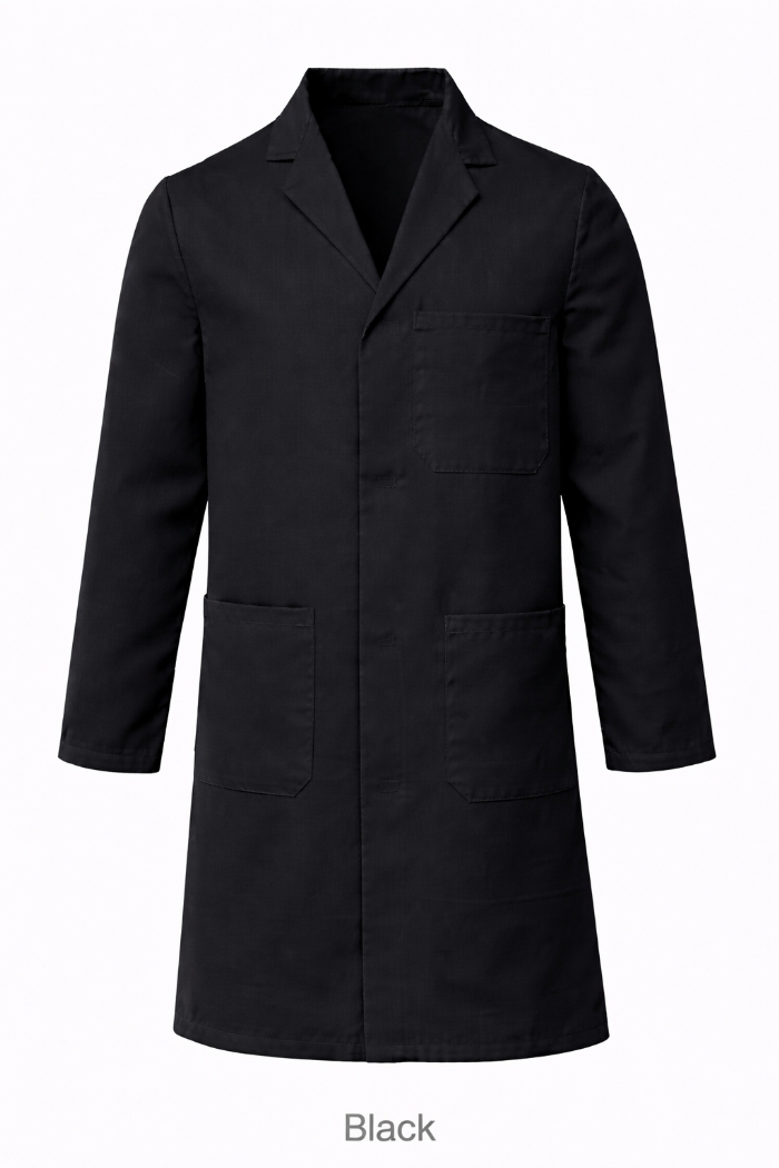 100% Cotton Drill Lab Coat - Button Fastening - Black