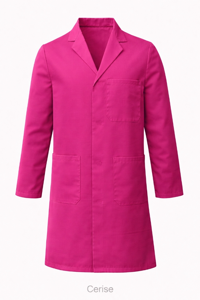 100% Cotton Drill Lab Coat - Button Fastening - Cerise