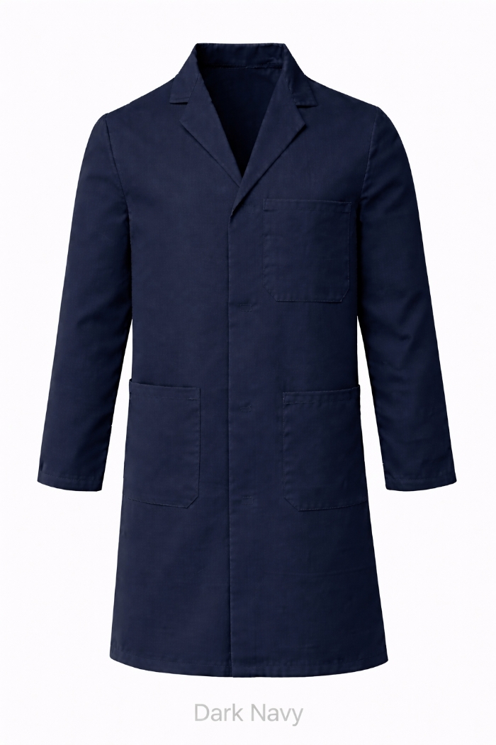 100% Cotton Drill Lab Coat - Button Fastening - Dark Navy