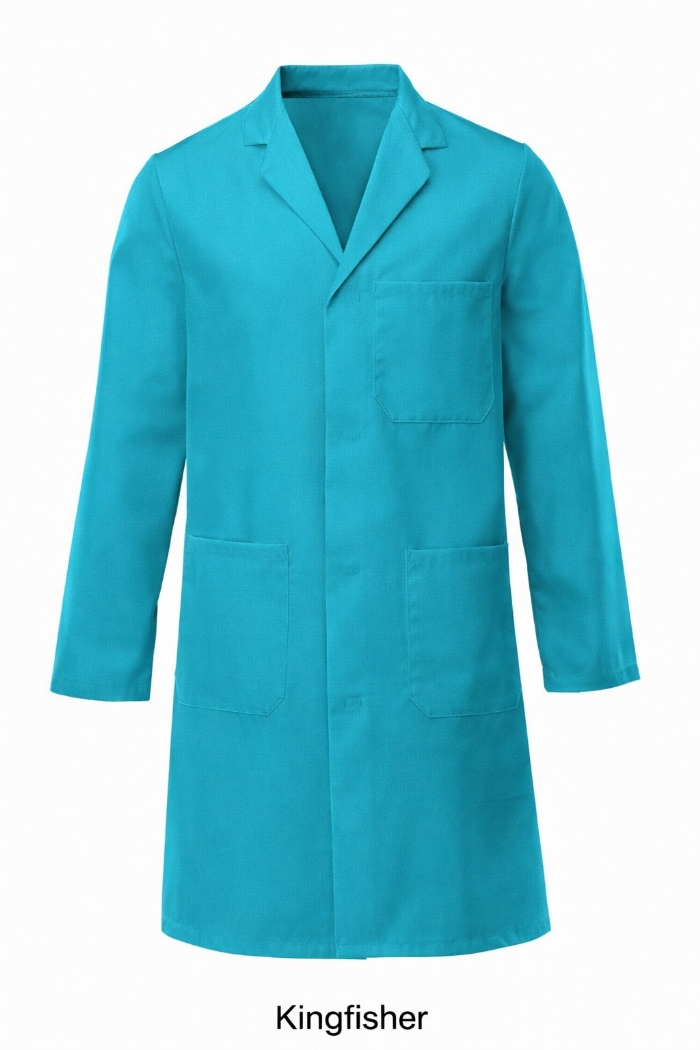 100% Cotton Drill Lab Coat - Button Fastening - Kingfisher