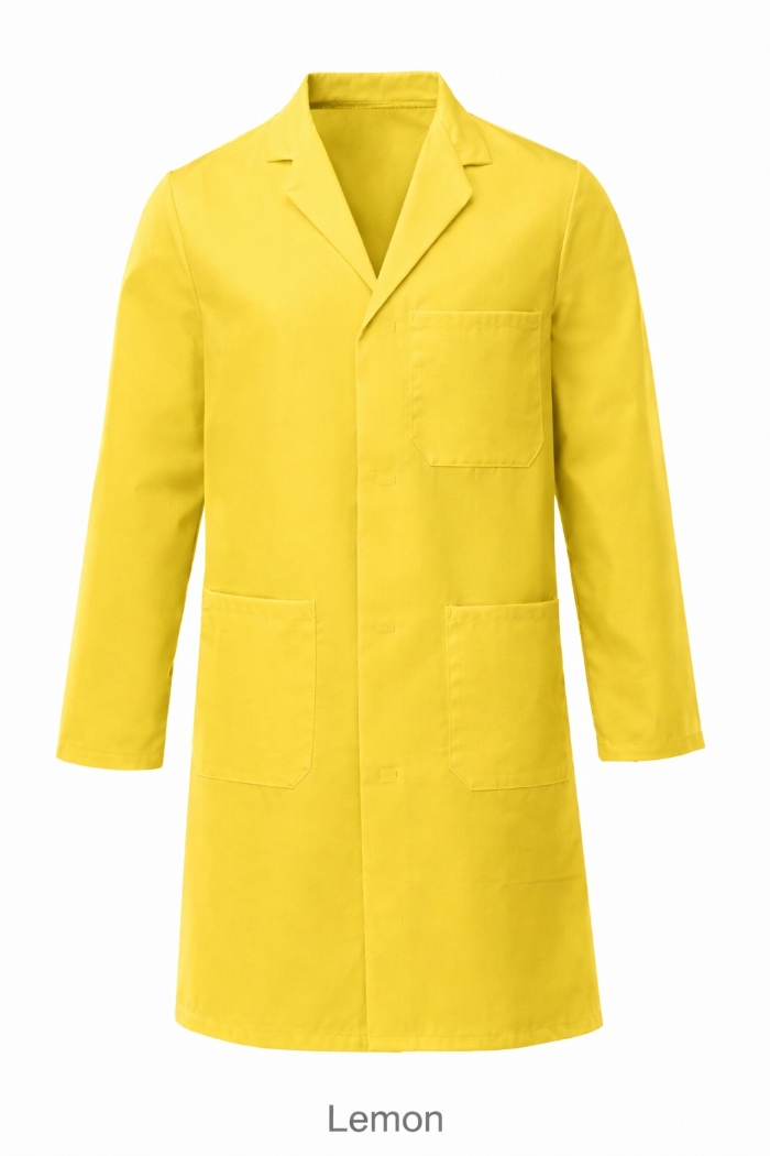 100% Cotton Drill Lab Coat - Button Fastening - Lemon