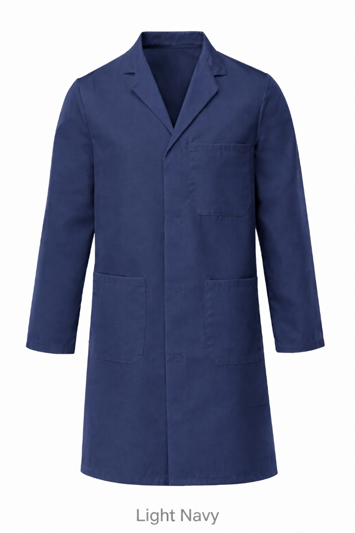100% Cotton Drill Lab Coat - Button Fastening - Light Navy