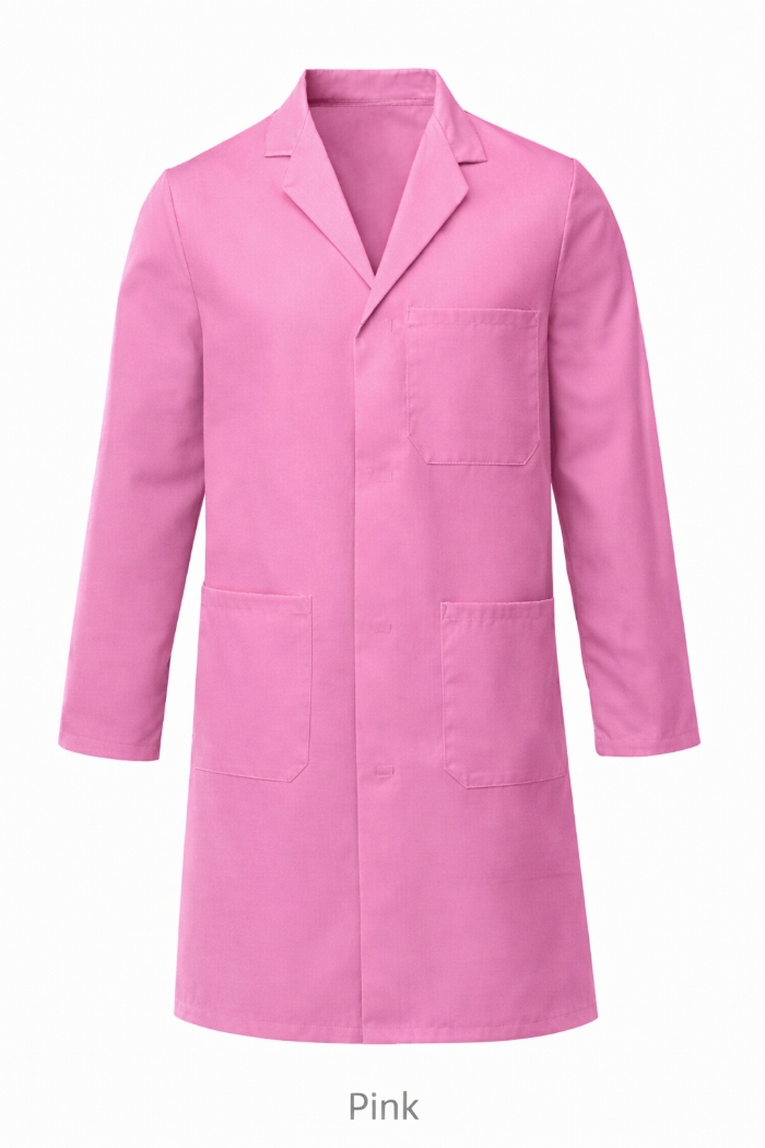 100% Cotton Drill Lab Coat - Button Fastening - Pink