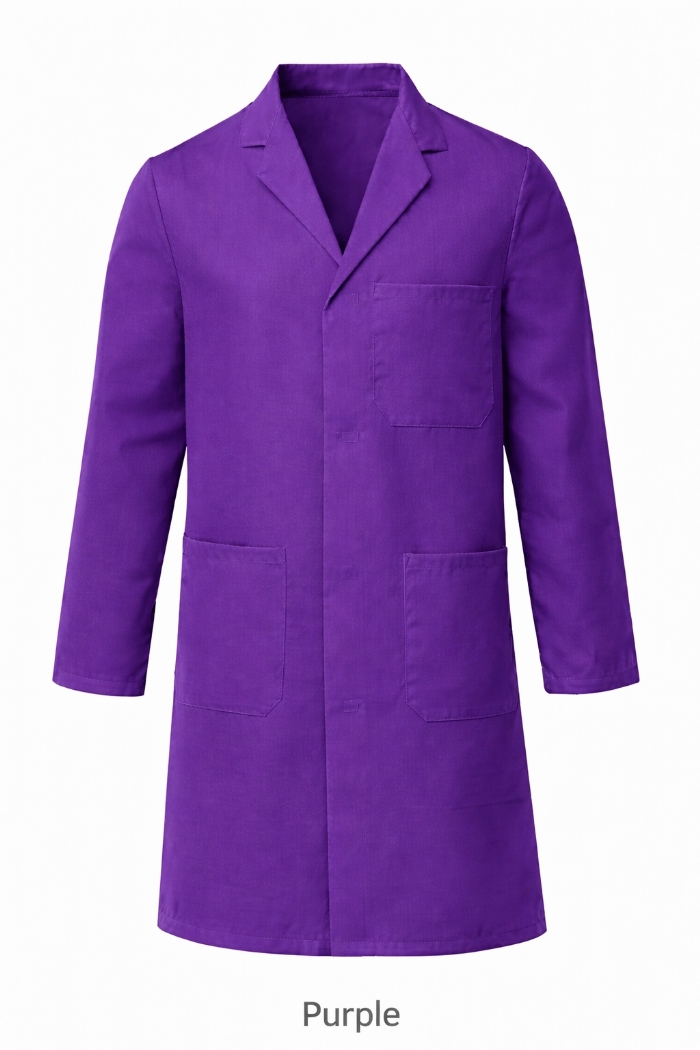 100% Cotton Drill Lab Coat - Button Fastening - Purple