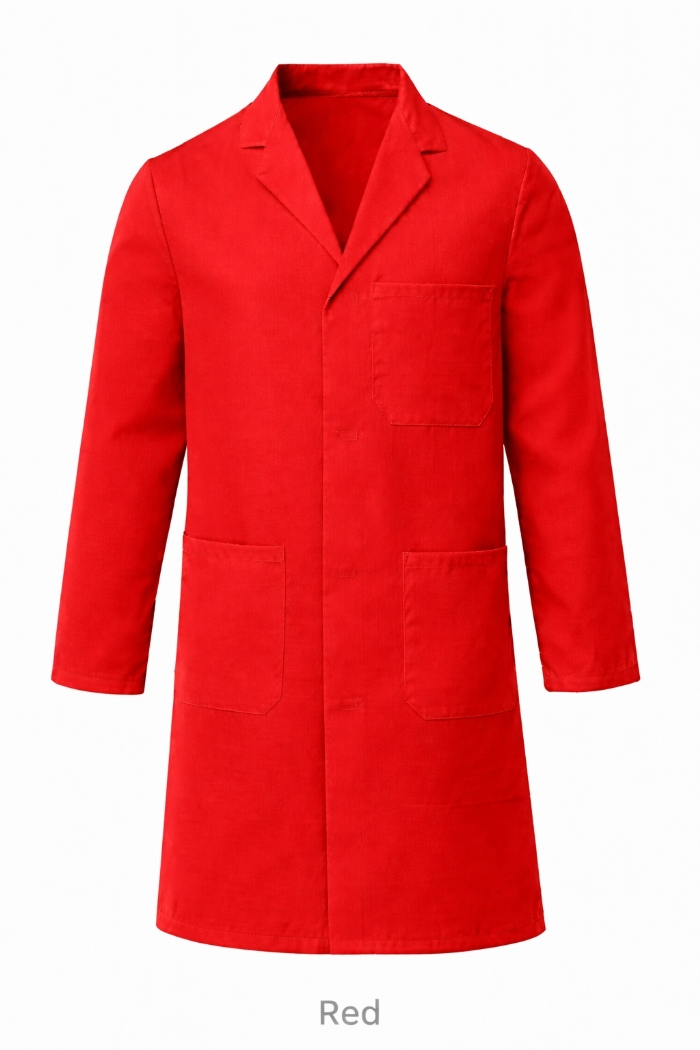 100% Cotton Drill Lab Coat - Button Fastening - Red