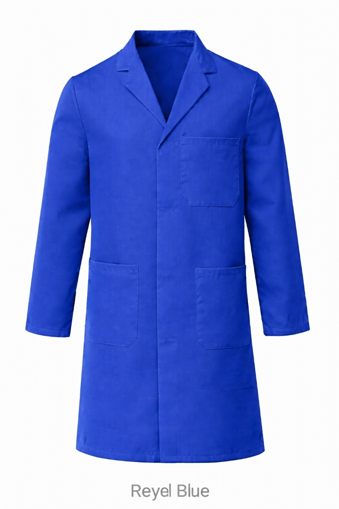 100% Cotton Drill Lab Coat - Button Fastening - Royal Blue
