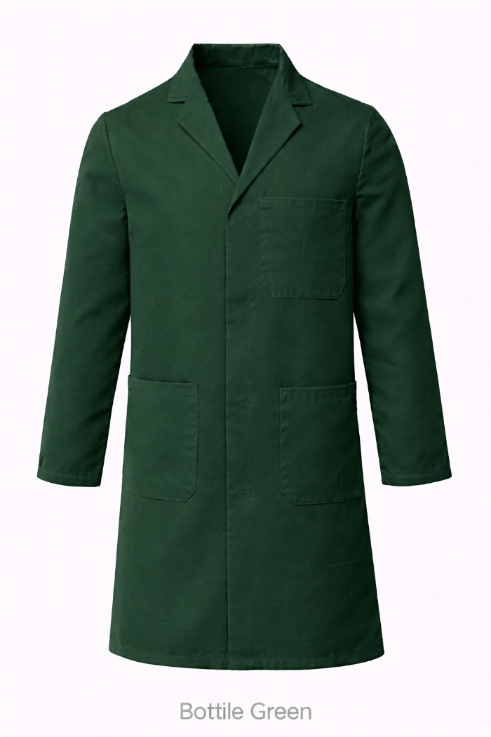 Lab Coat Stud Fastening - 100% Cotton - Bottle Green