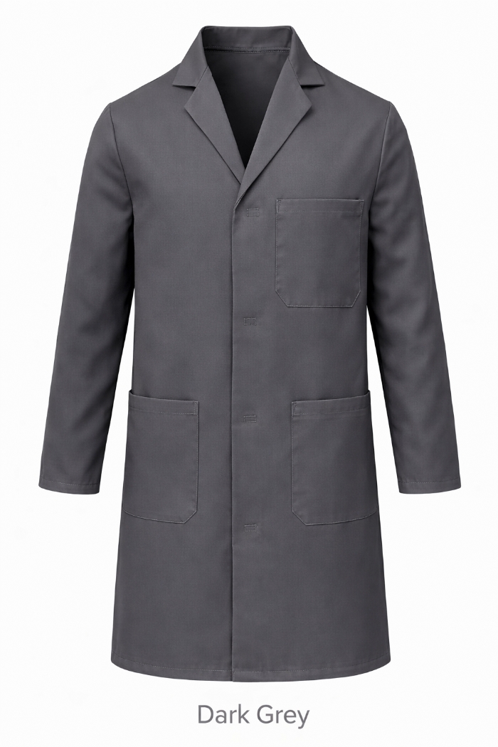 Lab Coat Stud Fastening - 100% Cotton - Dark Grey