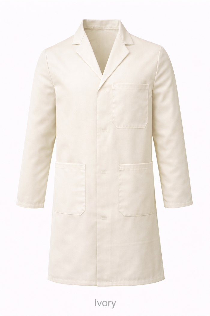 Lab Coat Stud Fastening - 100% Cotton - Ivory