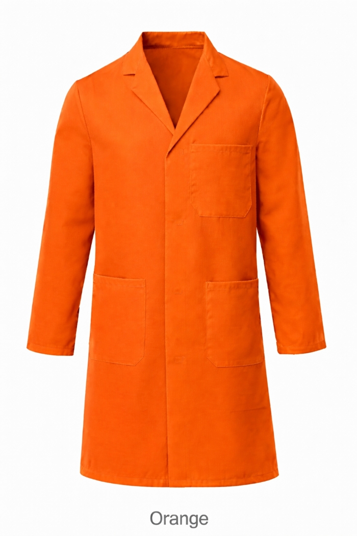 Lab Coat Stud Fastening - 100% Cotton - Orange