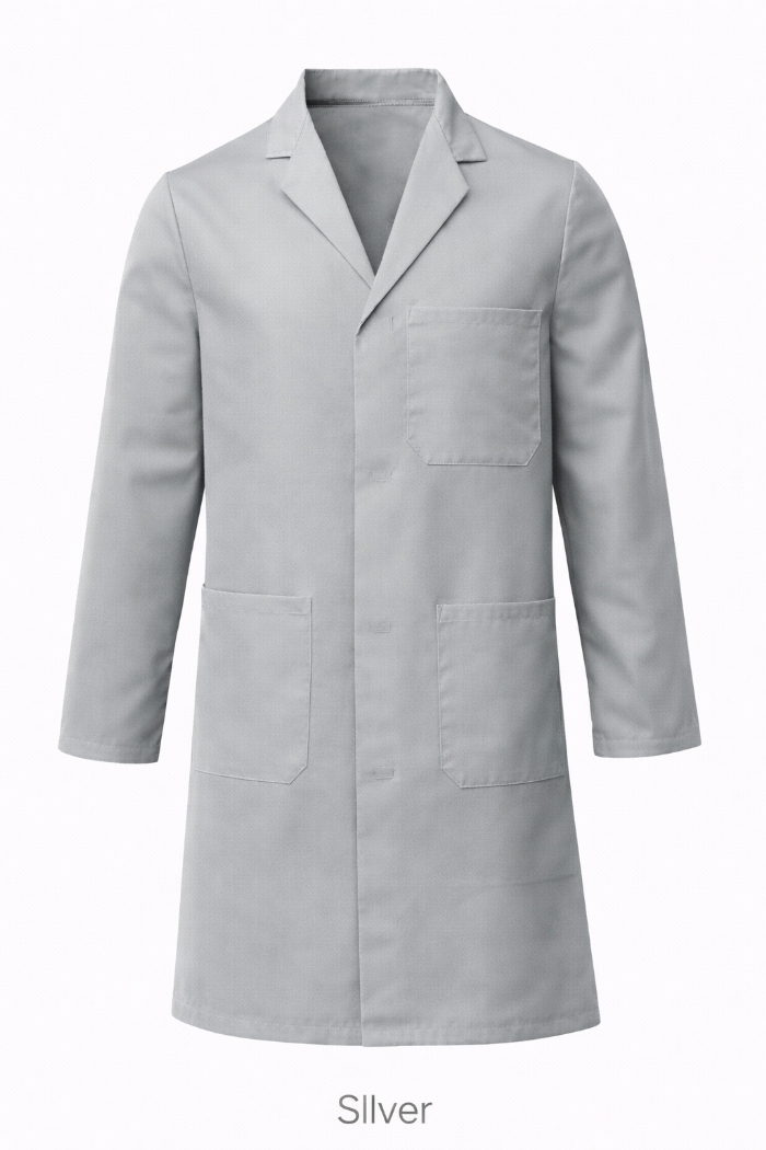 Lab Coat Stud Fastening - 100% Cotton - Silver