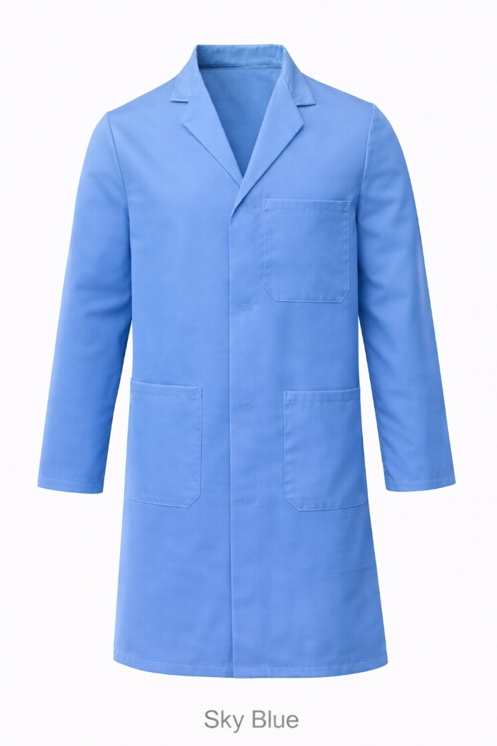 Lab Coat Stud Fastening - 100% Cotton - Sky Blue