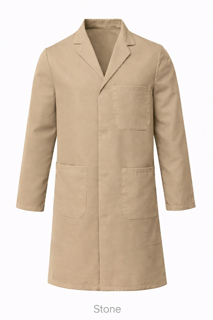 Lab Coat Stud Fastening - 100% Cotton - Stone