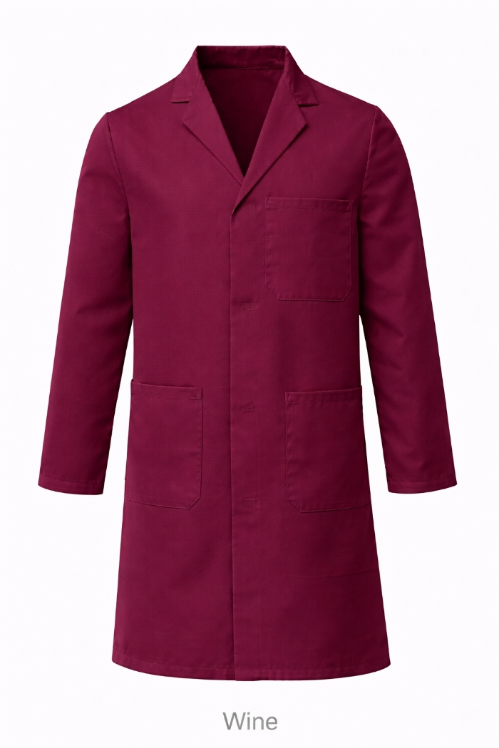 Lab Coat Stud Fastening - 100% Cotton - Wine