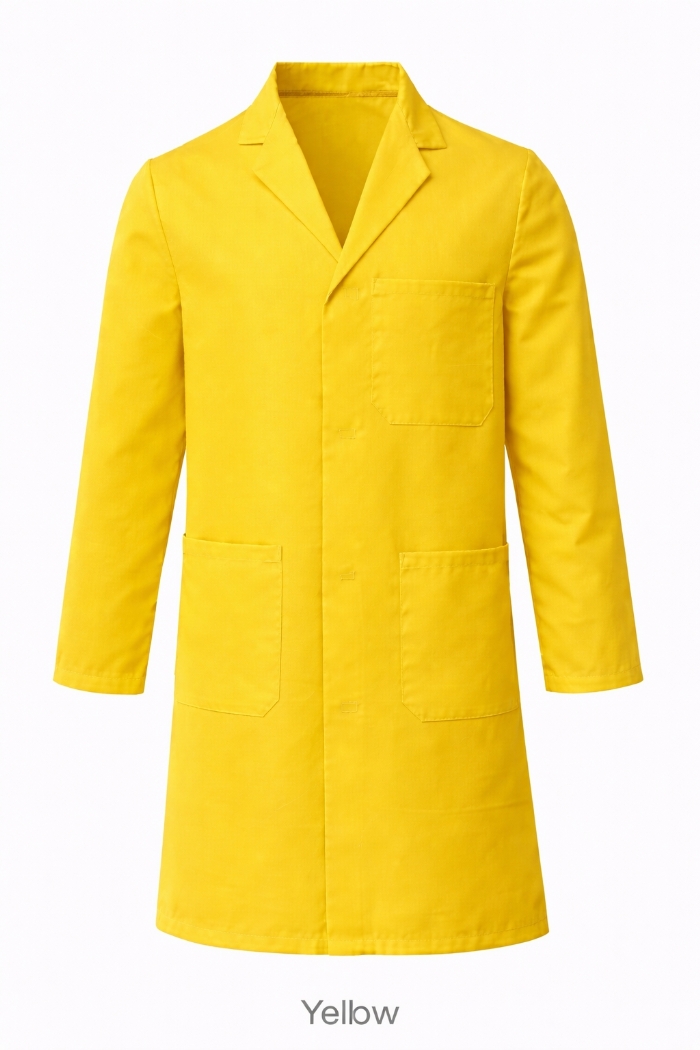Lab Coat Stud Fastening - 100% Cotton - Yellow