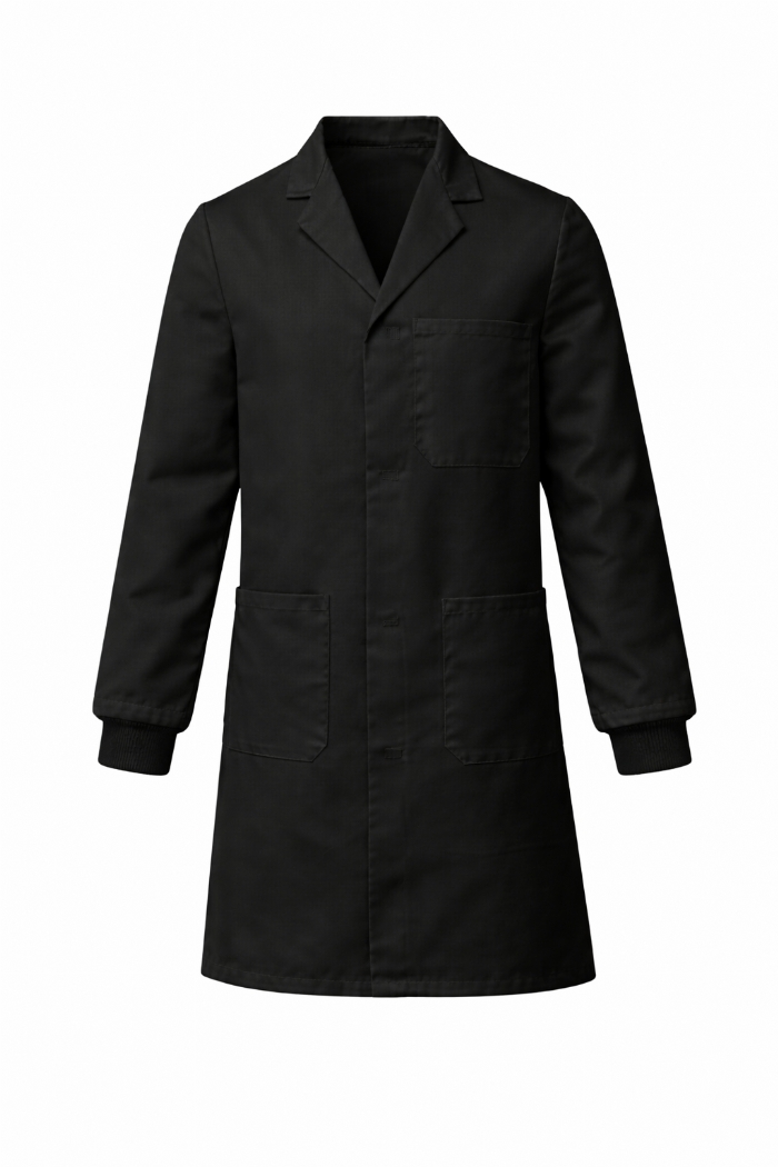 Lab Coat Stud Fastening Rib Cuff - 100% Cotton - Black