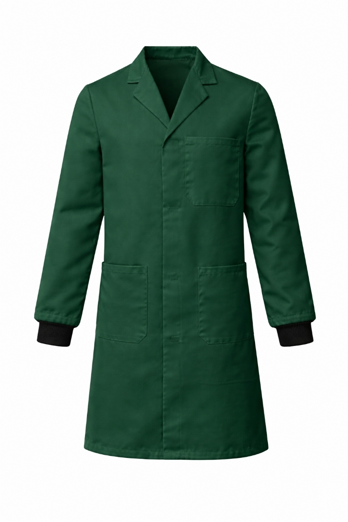 Lab Coat Stud Fastening Rib Cuff - 100% Cotton - Bottle Green