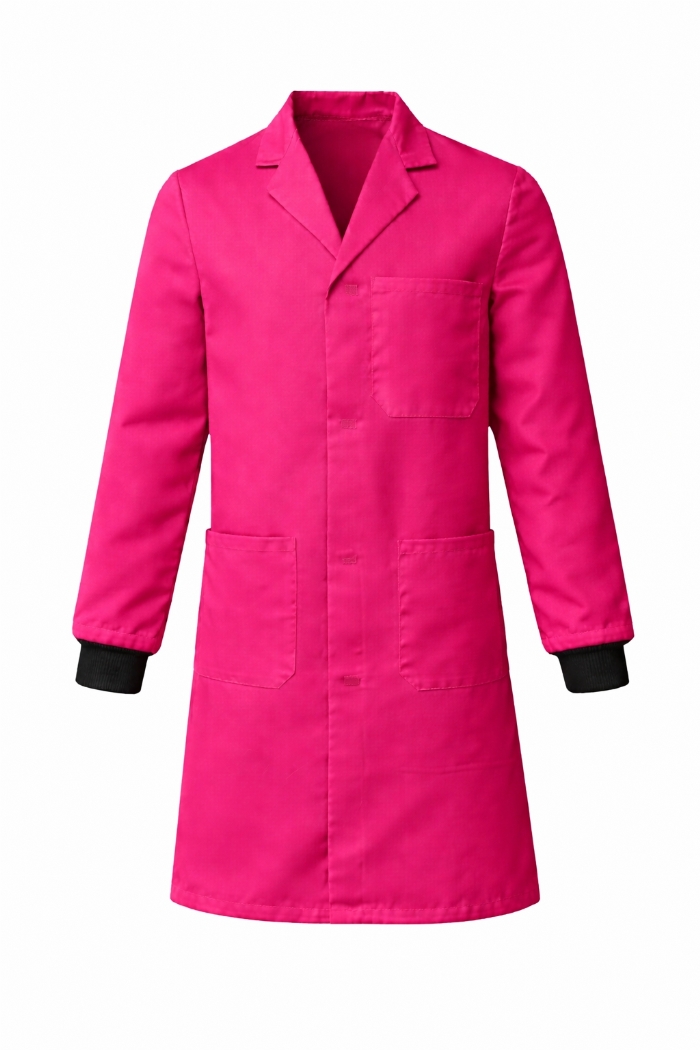 Lab Coat Stud Fastening Rib Cuff - 100% Cotton - Cerise