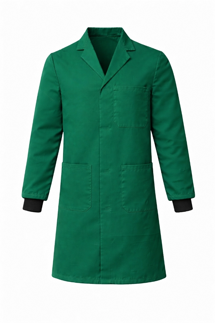 Lab Coat Stud Fastening Rib Cuff - 100% Cotton - Emerald